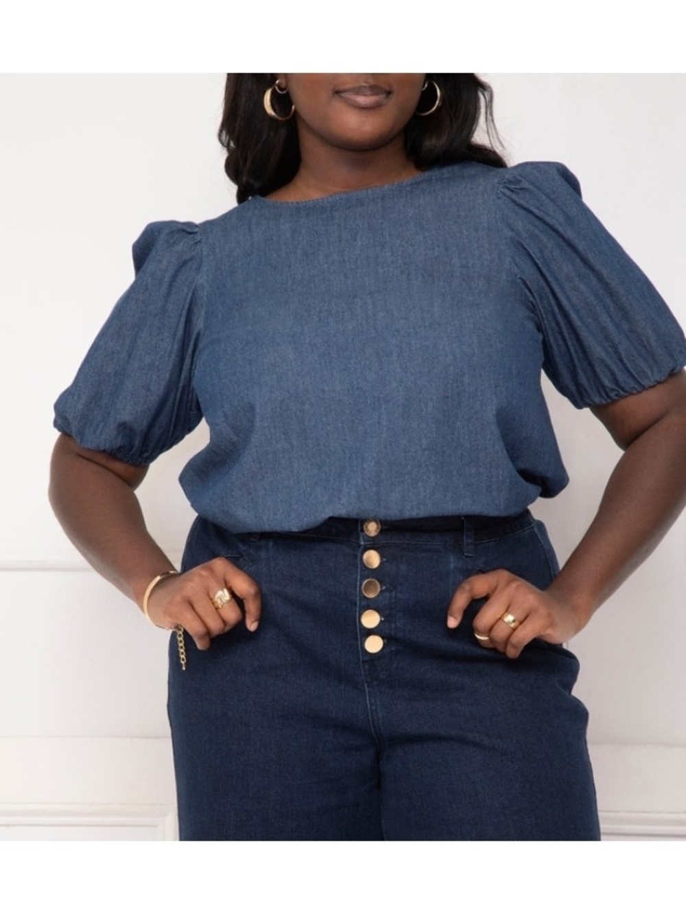 Eloquii - Indigo Denim Puff-Sleeve Blouse